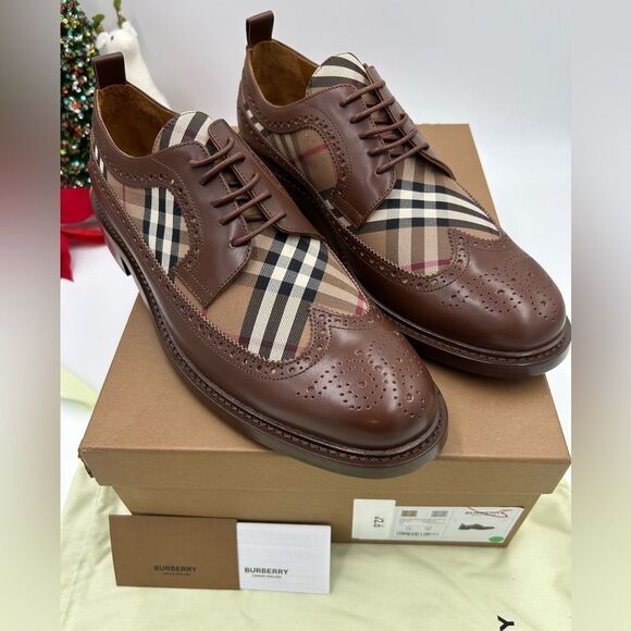 Men’s Burberry vintage check leather Oxford’s size 46 made in Italy - Picture 1 of 10